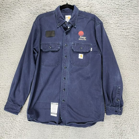 Carhartt Other - Carhartt Shirt Mens Medium FR Blue Button Up Long Sleeve Entergy Logo *Read*